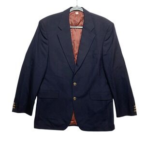 Alexandre London Blazer Size 40R Navy Gold Buttons Striped Lining Sport Coat